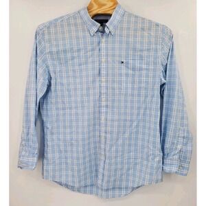 Tommy Hilfiger Stretch Long Sleeve Button Down Blue/White Plaid Shirt Men's XXL